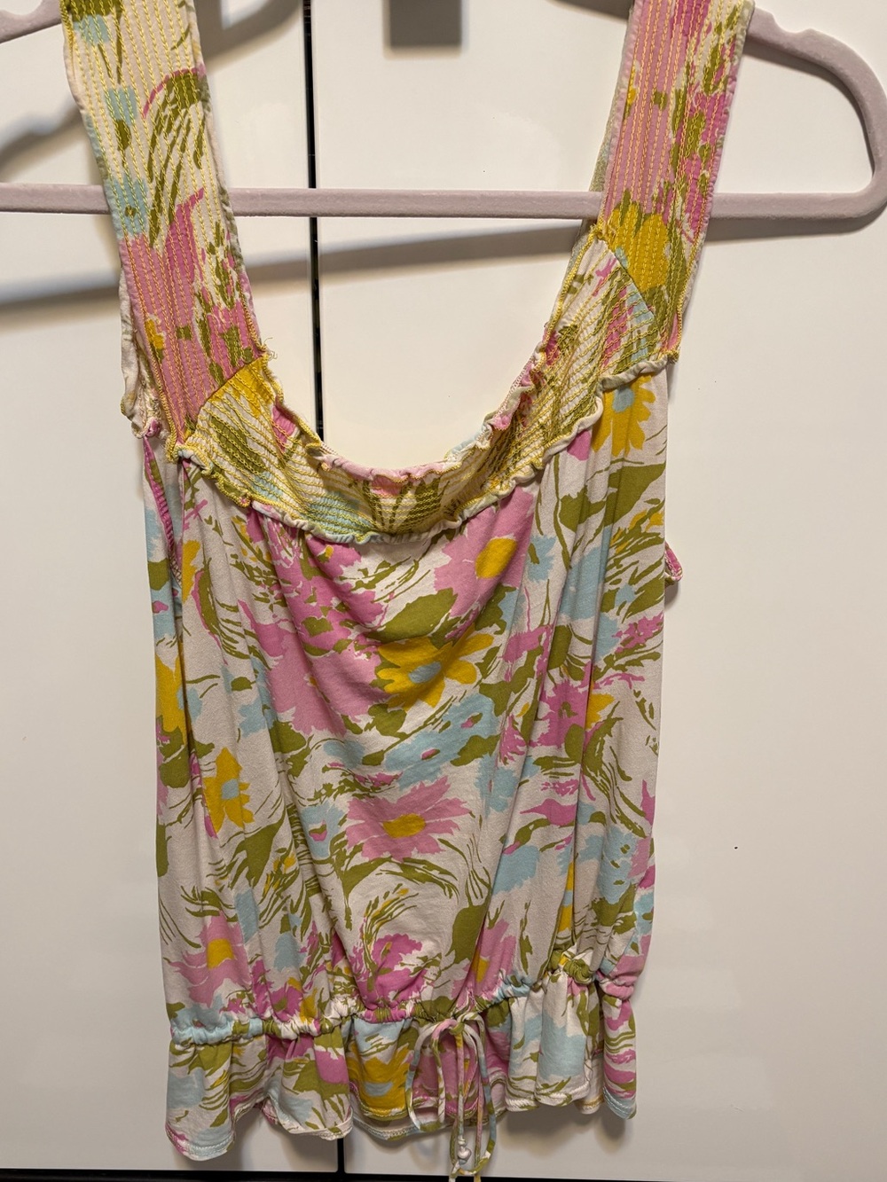 Vintage Anthropologie Porridge Brand Floral Drawstring Camisole in Pastel Colors